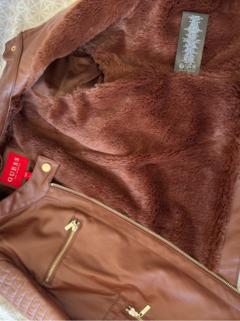 Guess Brown Faux Leather Moto Jacket with Gold Hardware - Picture 6 of 6